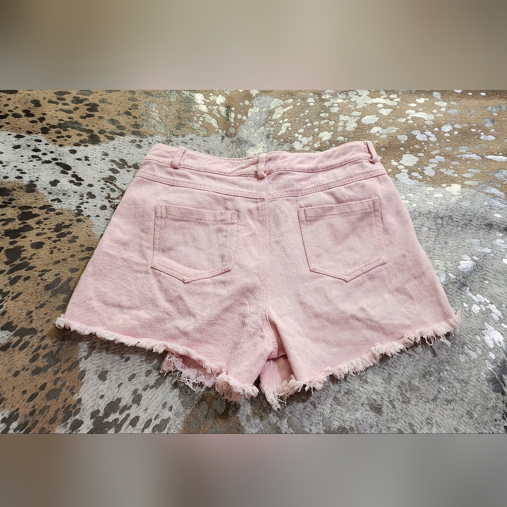 Pink Distressed Women Shorts with Gemstone Tassle Detail - Picture 2 of 7
